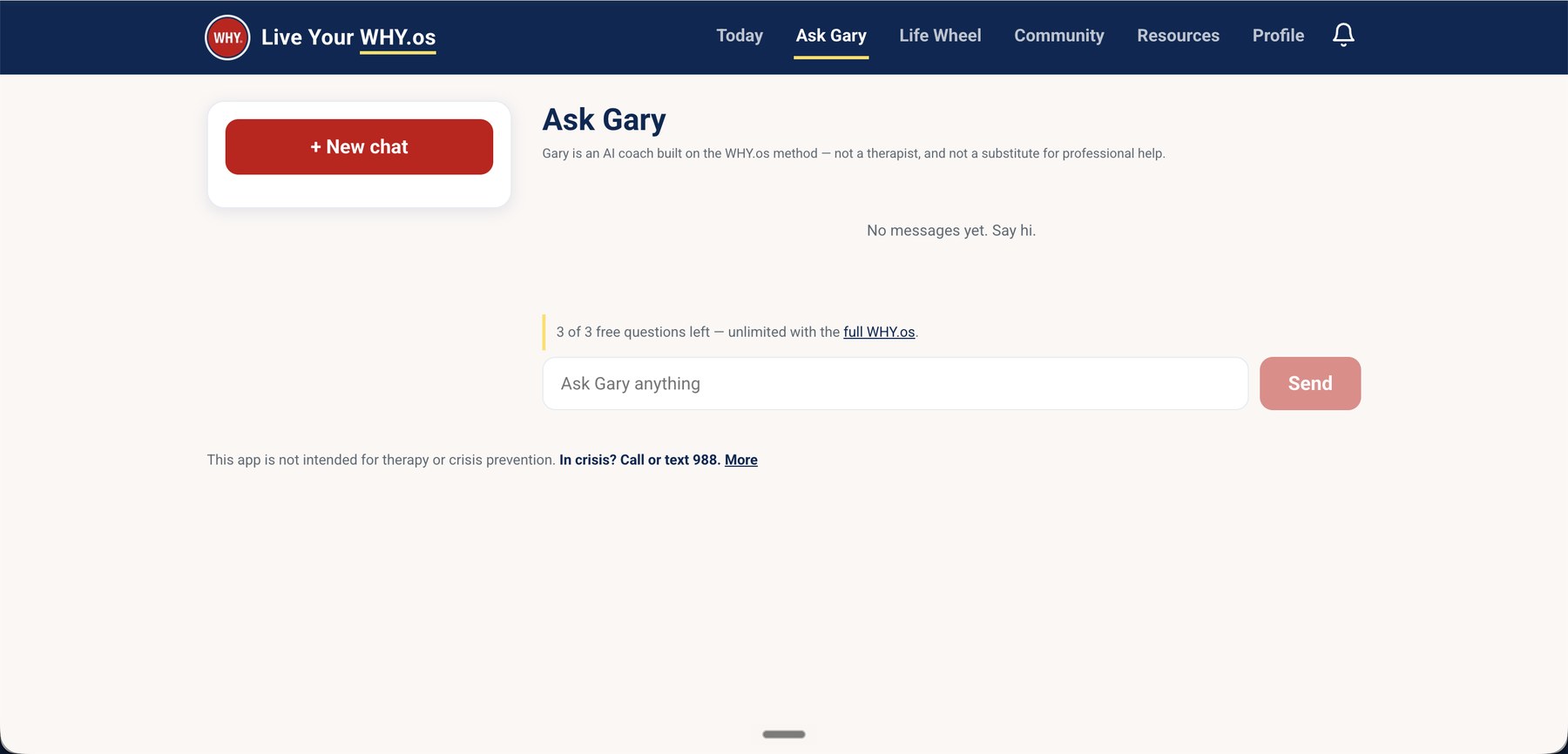 Ask Gary on the free tier showing three of three free questions remaining